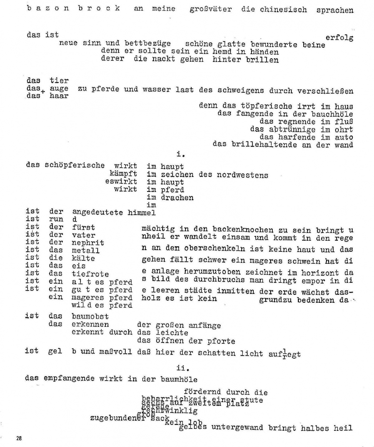 an meine großväter, die chinesisch sprachen, S.28 movens, Bild: Publikation movens. Dokumente und Analysen zur Dichtung, bildenden Kunst, Musik, Architektur, 1960.