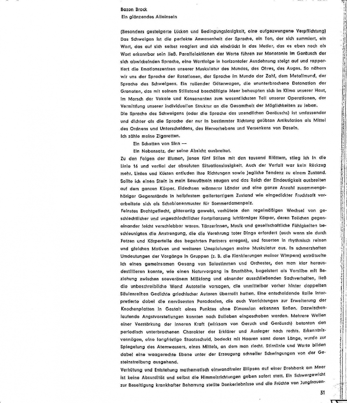 ein glänzendes alleinsein, S.31 movens, Bild: Publikation movens. Dokumente und Analysen zur Dichtung, bildenden Kunst, Musik, Architektur, 1960.